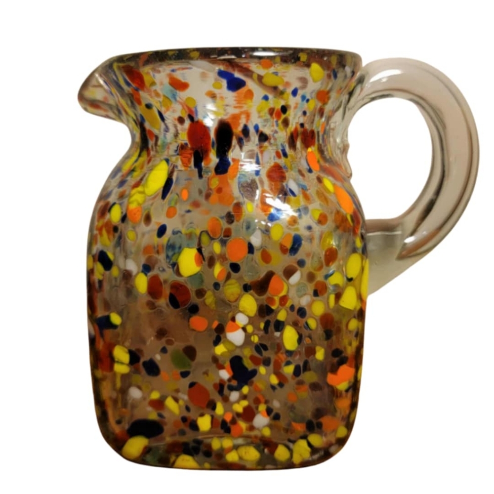 Unique Heavy Mexican Thick Confetti Glass Square Bottom Pitcher Jug